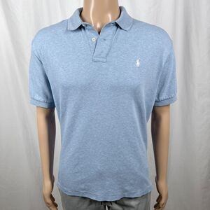 Vintage Polo Ralph Lauren Men's Large Light Blue Cotton Short Sleeve Polo Shirt